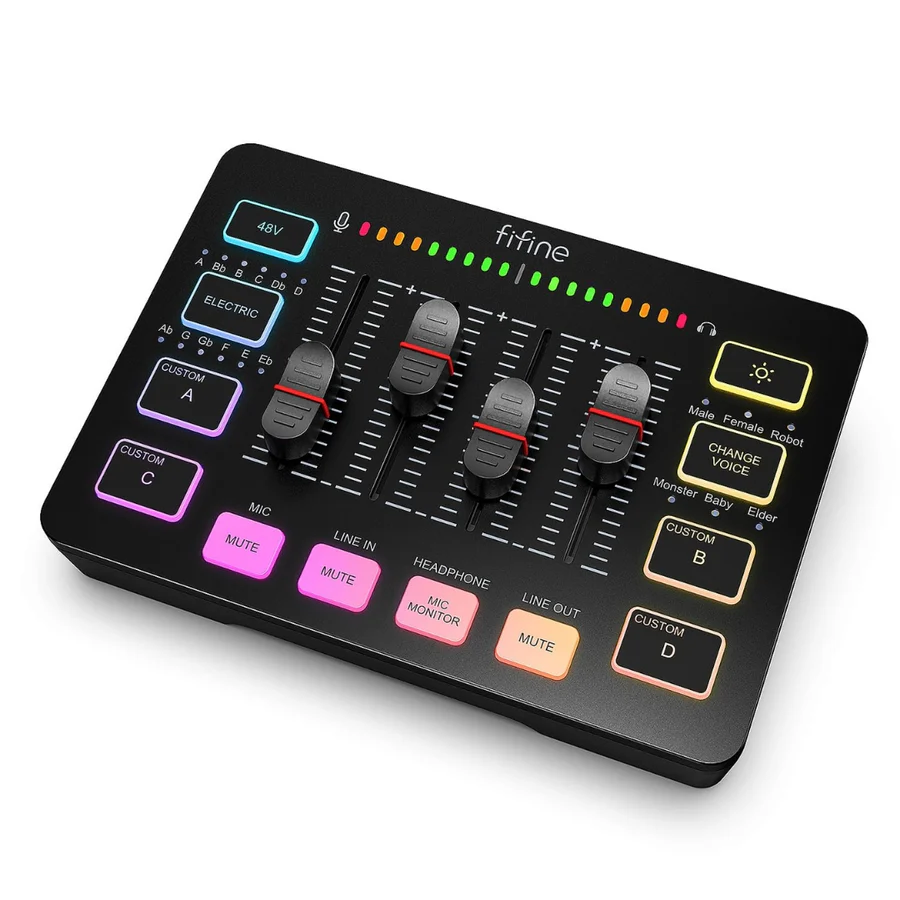 FIFINE-SC3 FIFINE AmpliGame SC3 Gaming Audio Mixer with XLR Mic Support & RGB Effects (Black,White) - Image 1
