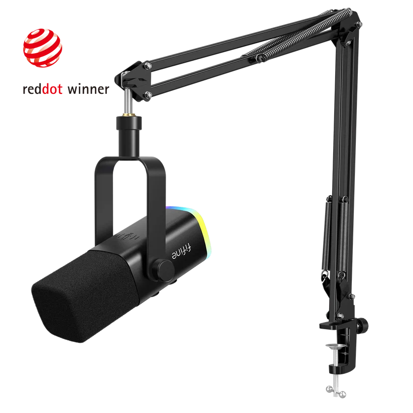 FIFINE-ampligame-AM8T-dynamic-microphone-boom-arm-2023-red-dot-winner-black-01 FIFINE AmpliGame AM8T USB/XLR Dynamic Microphone Kit with Boom Arm Stand - Image 1