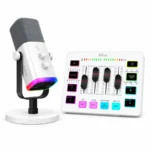 FIFINE AM8 Dynamic Microphone + AmpliGame SC3 Gaming Audio Mixer Combo - White