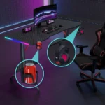 110cm RGB Carbon Fiber Gaming Desk Table with Cup & Speaker Holders - Black - Image 3